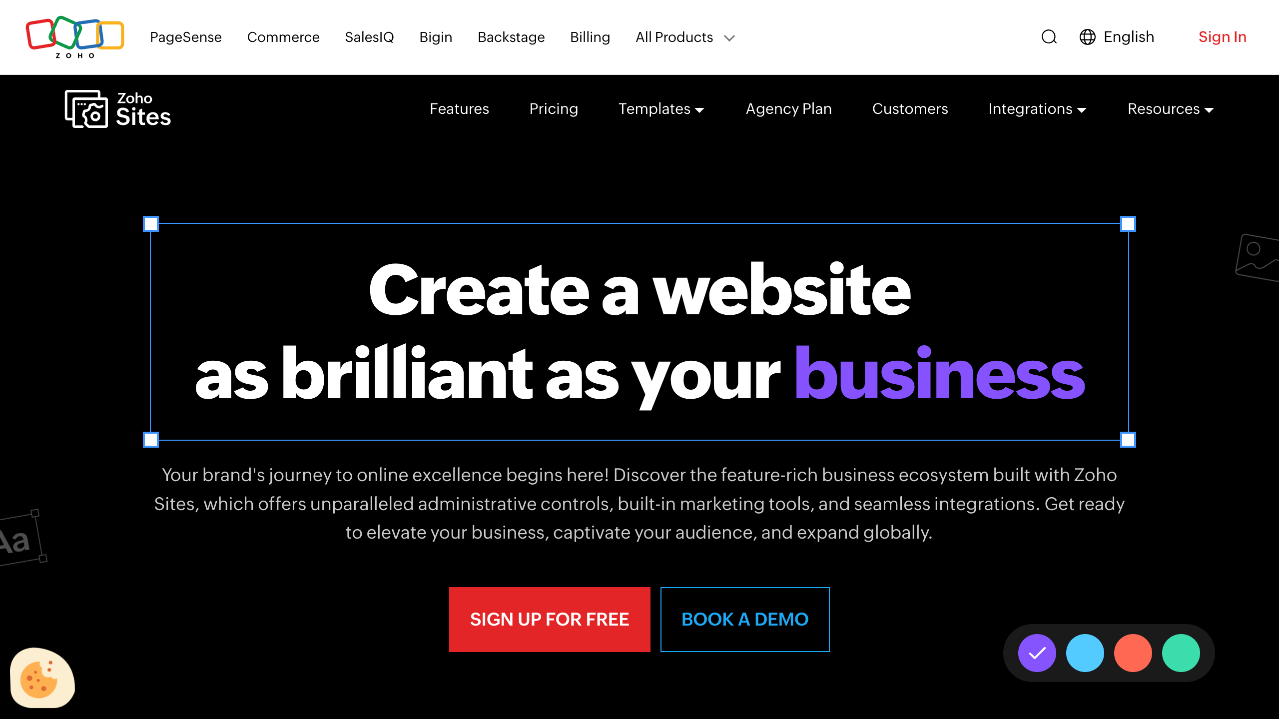 Zoho Sites screenshot